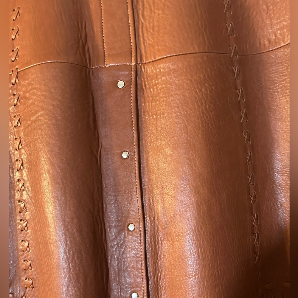 Vintage Leather Fringe Skirt – Western / Boho – Button Front – Brown - Picture 6 of 8